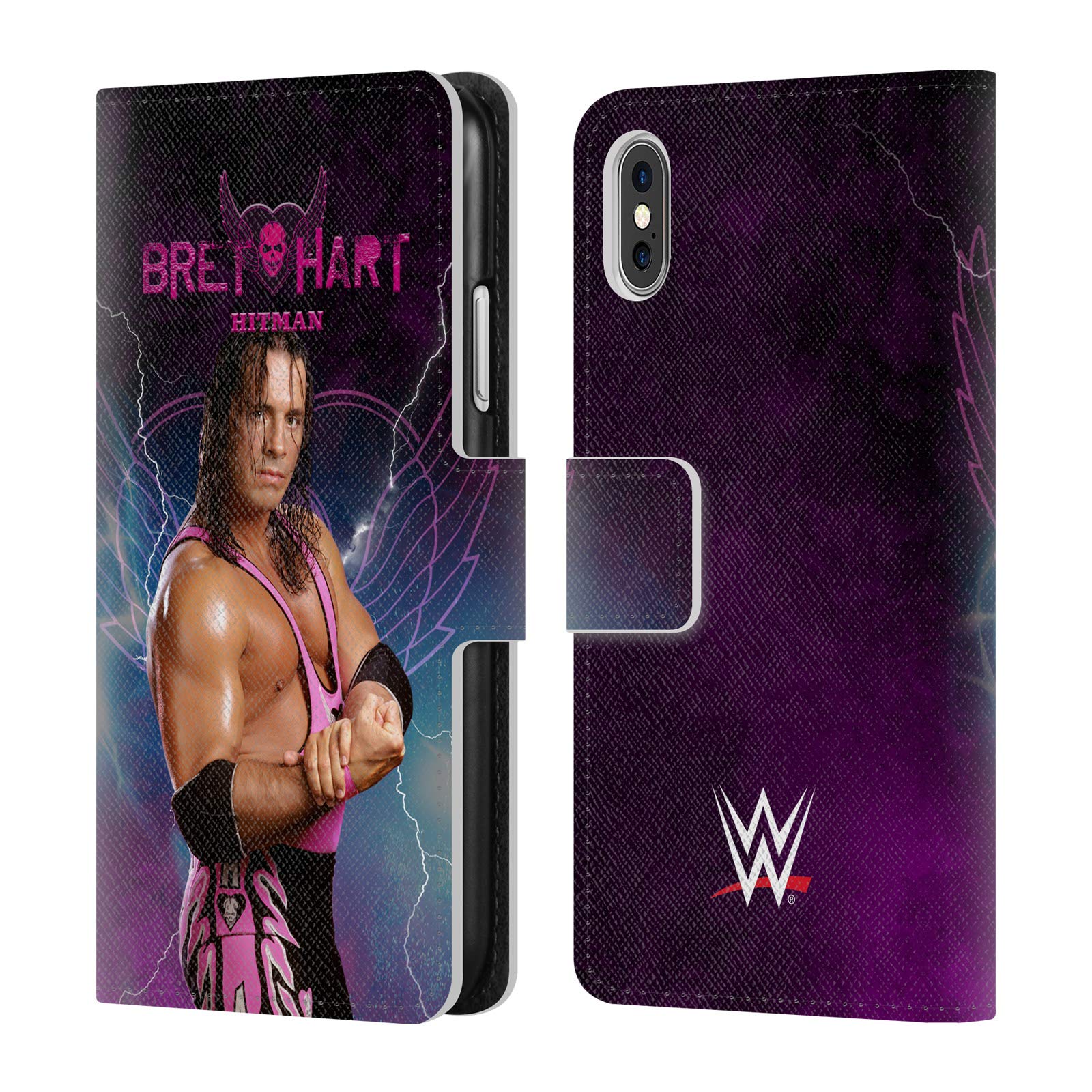 Head Case Designs WWE Bret Hart Leather Book Wallet Case for iPhone X/Xs – Officially Licensed Flex Stance Cover for Work & Travel