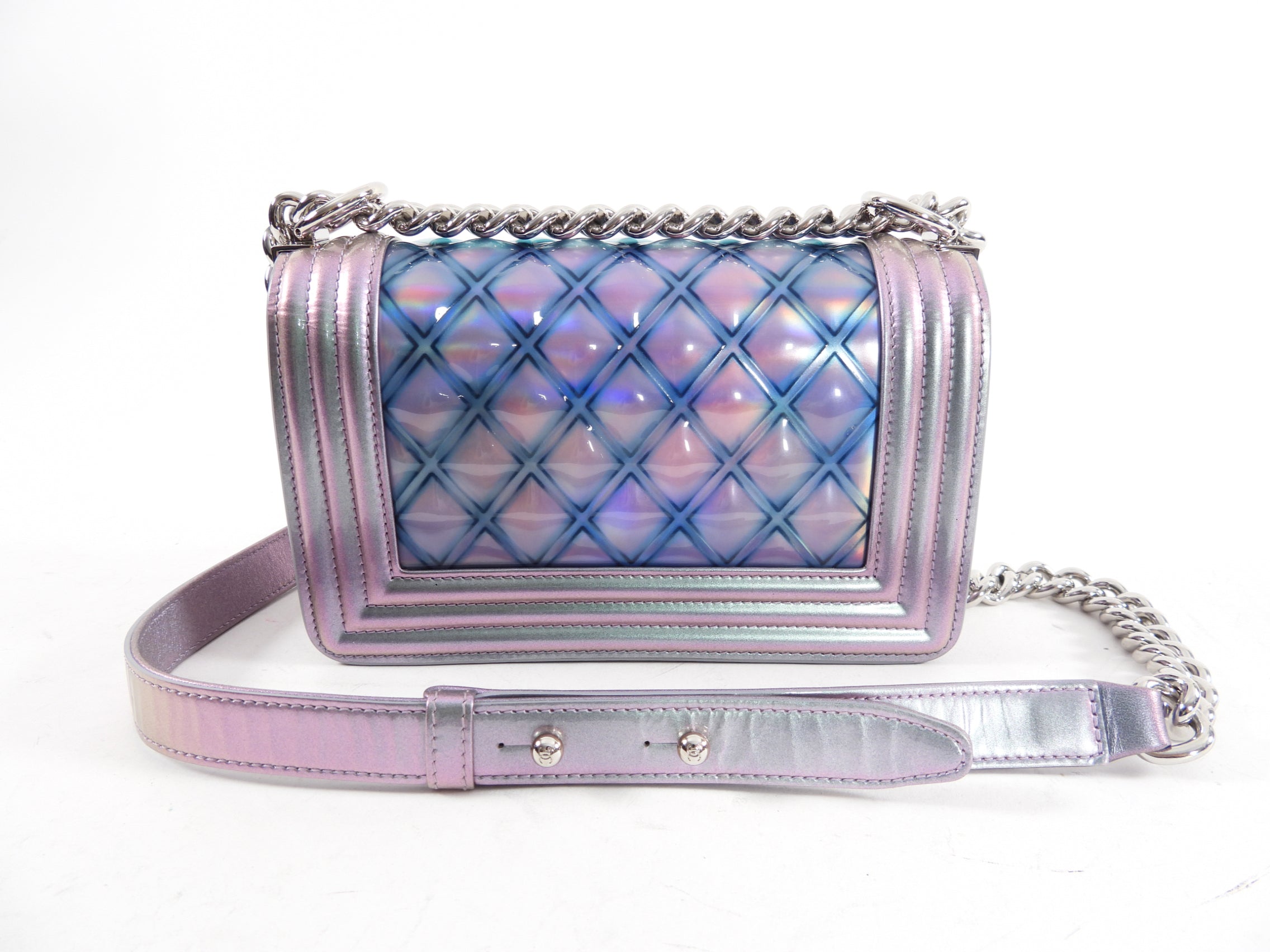 Chanel 18S Lilac Purple Holographic Mermaid Classic Small Boy Flap Bag - Luxury Designer Handbag for Women, Perfect for Evening Parties & Special Occasions