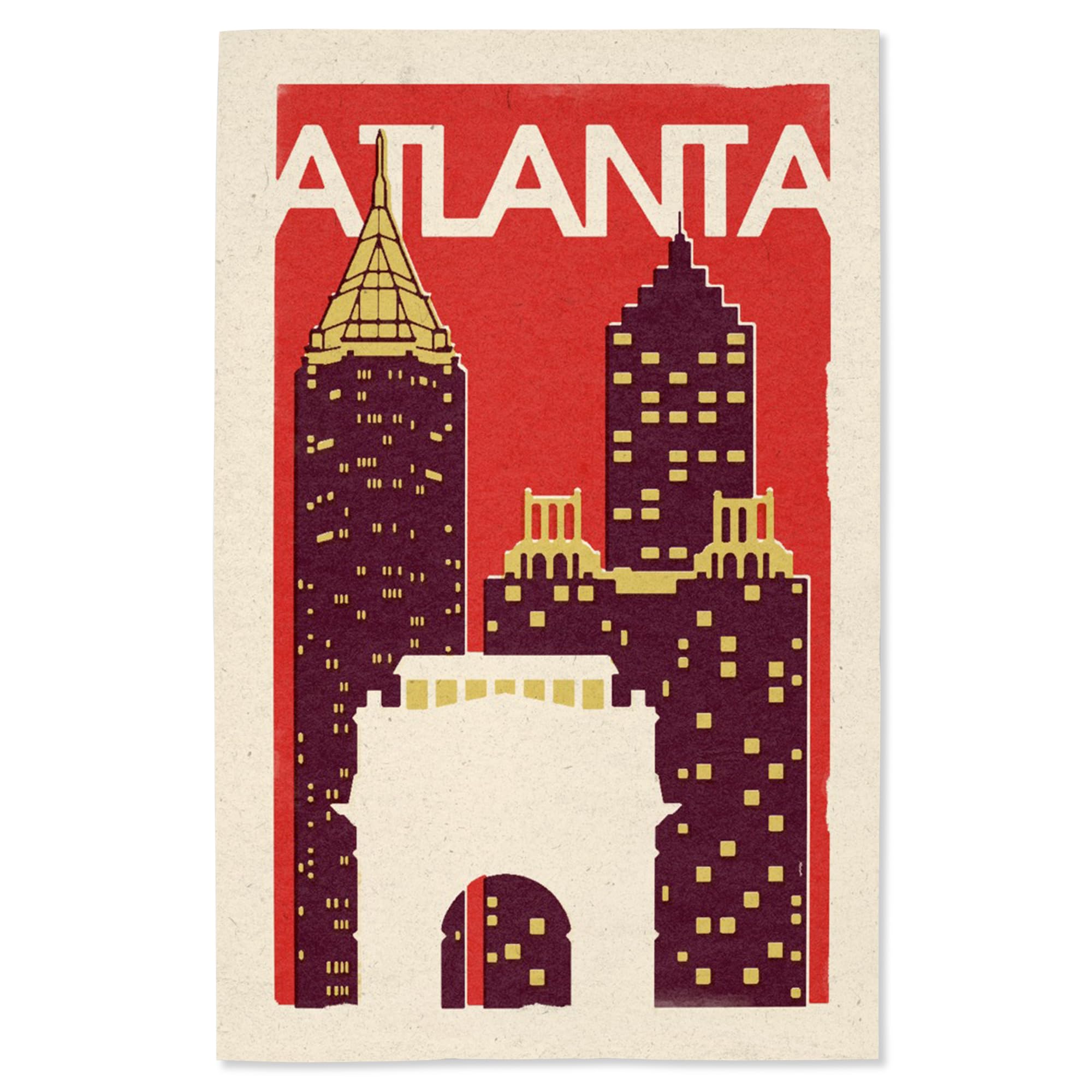 Lantern Press 16x24 Inch Giclee Print - Atlanta Georgia Woodblock Art Wall Decor | Perfect for Living Room, Bedroom & Office
