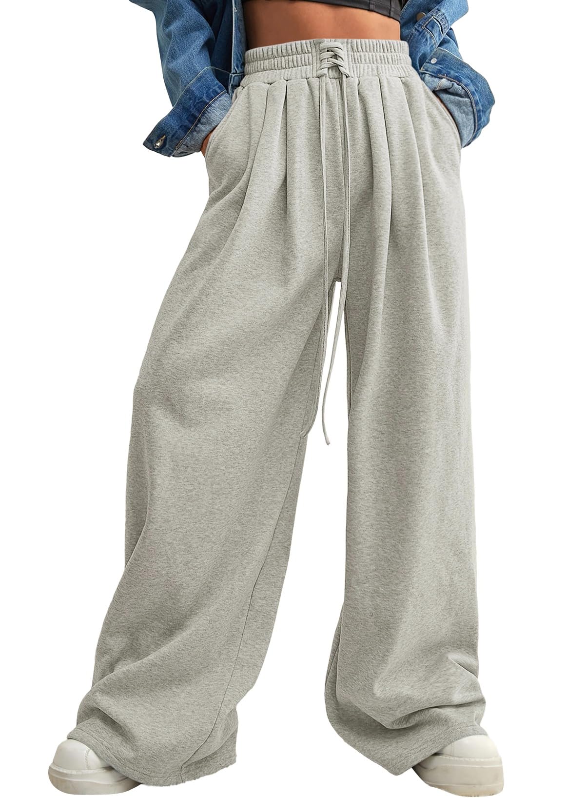 **Aleumdr Women's High Waisted Wide Leg Sweatpants – Trendy 2025 Fashion, Drawstring Loose Fit Long Pants with Pockets – Perfect for Casual Wear, Lounging & Travel**