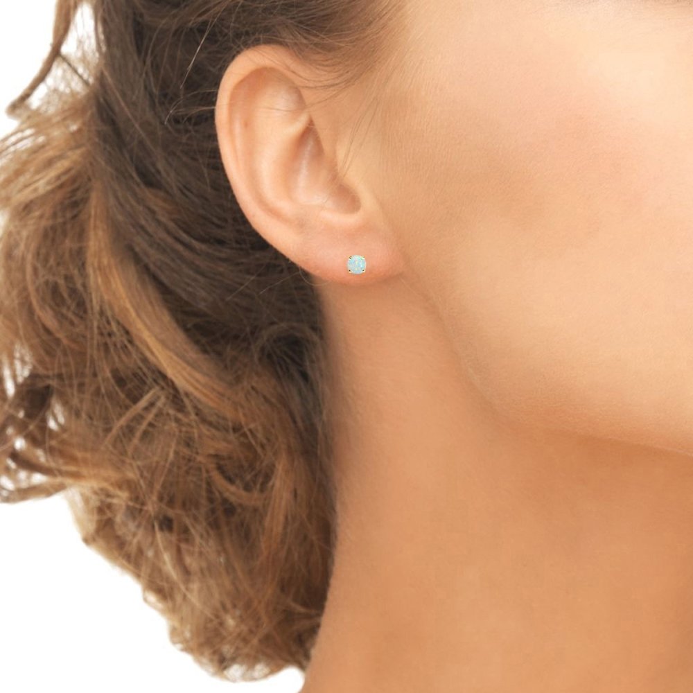 Opal Earrings for Women - Sterling Silver Round-Cut Solitaire Synthetic Stud Earrings | Perfect for Bridesmaids, Prom, Weddings & Special Occasions