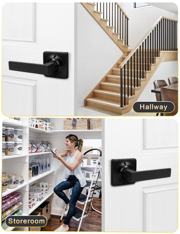 Mengico 10 Pack Square Dummy Door Handle Set - Matte Black Interior Door Knobs for Closets & French Doors, Reversible Right/Left Handed - Perfect for Bedrooms, Bathrooms & Home Renovation Projects