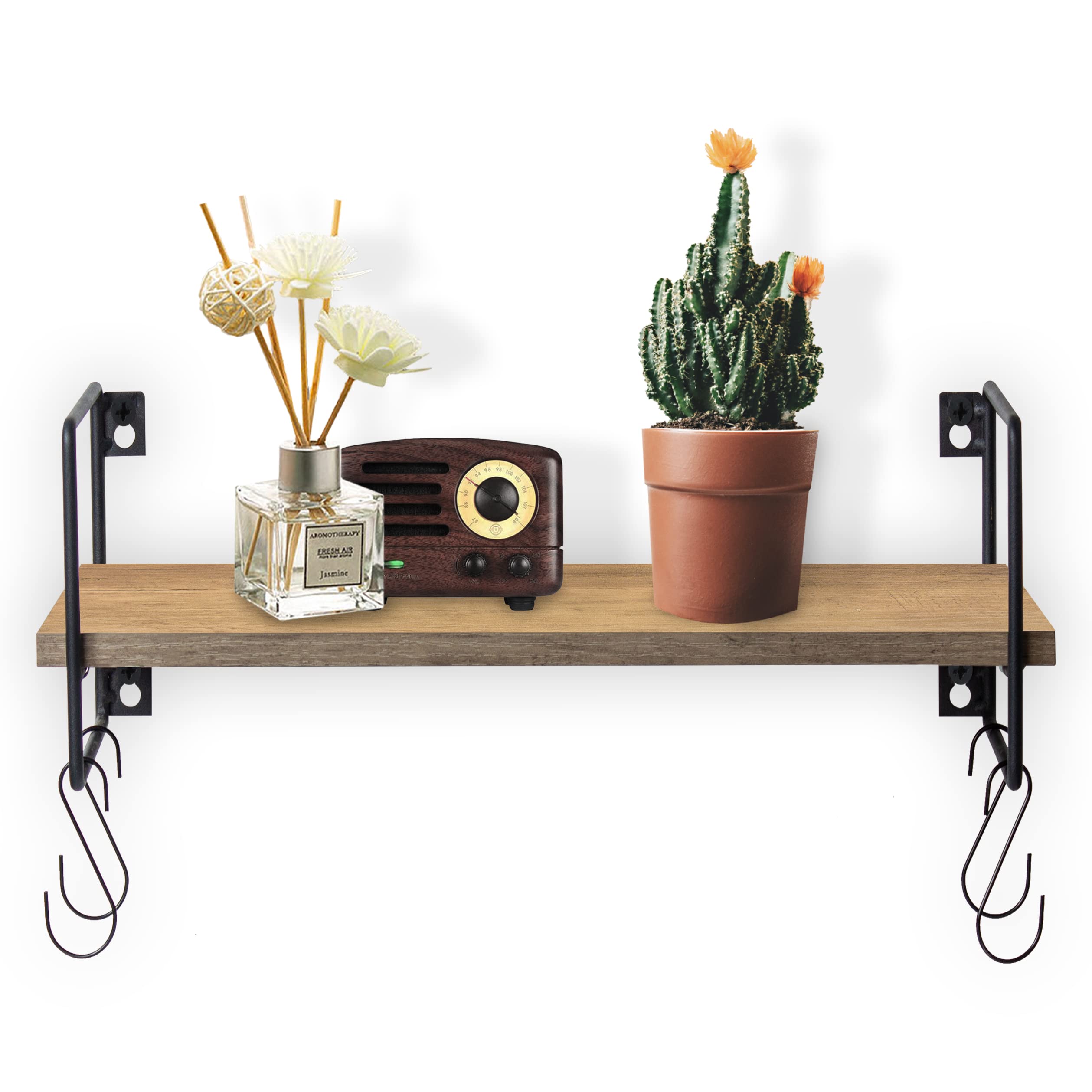 Floating Wall Shelves - Rustic Brown Wood Wall Mounted Shelves for Home Storage - Perfect for Bedroom, Kitchen, Bathroom & Living Room - Ideal for Displaying Books, Plants, Photos, Towels & Cat Accessories - Easy Installation & Space Saving Solution