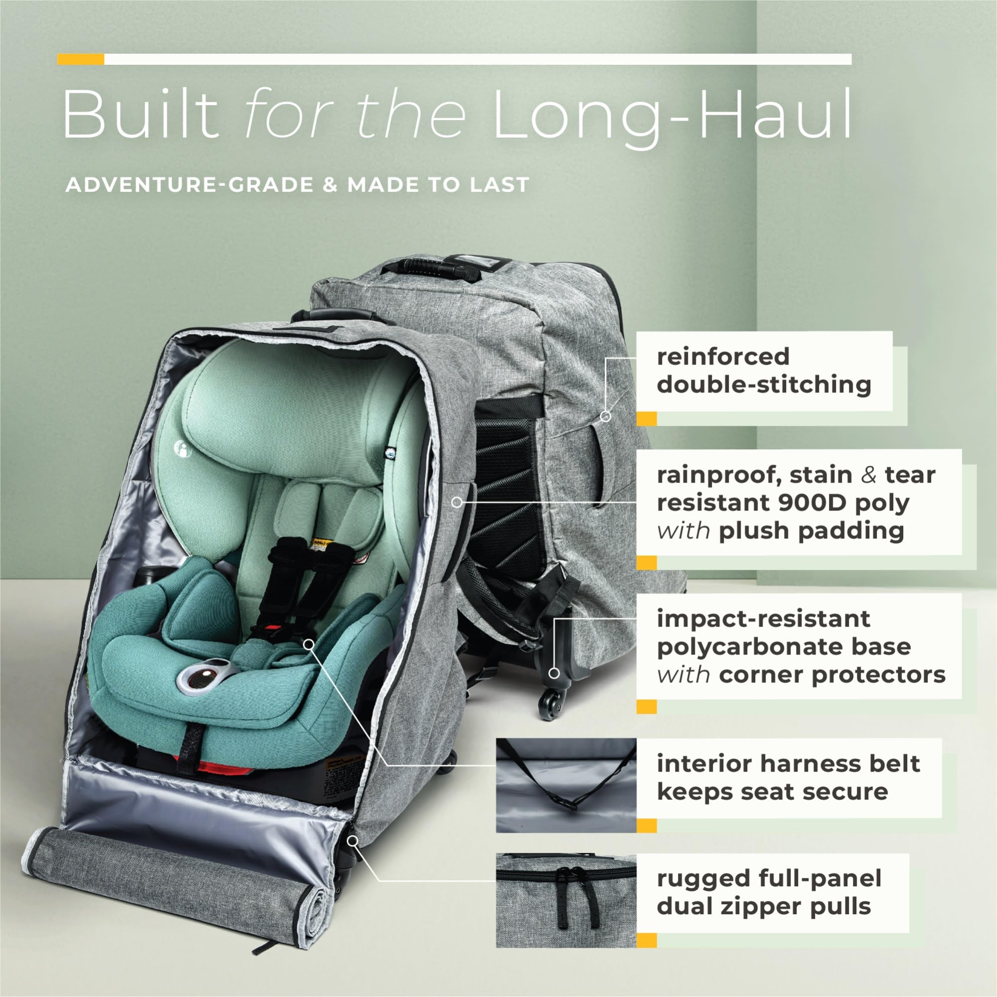 3-in-1 Wheeled Car Seat Travel Bag with Extra Storage | Padded Baby Car Seat Carrier Backpack for Airplane Travel | Perfect for Toddler Air Travel Essentials & Family Vacations