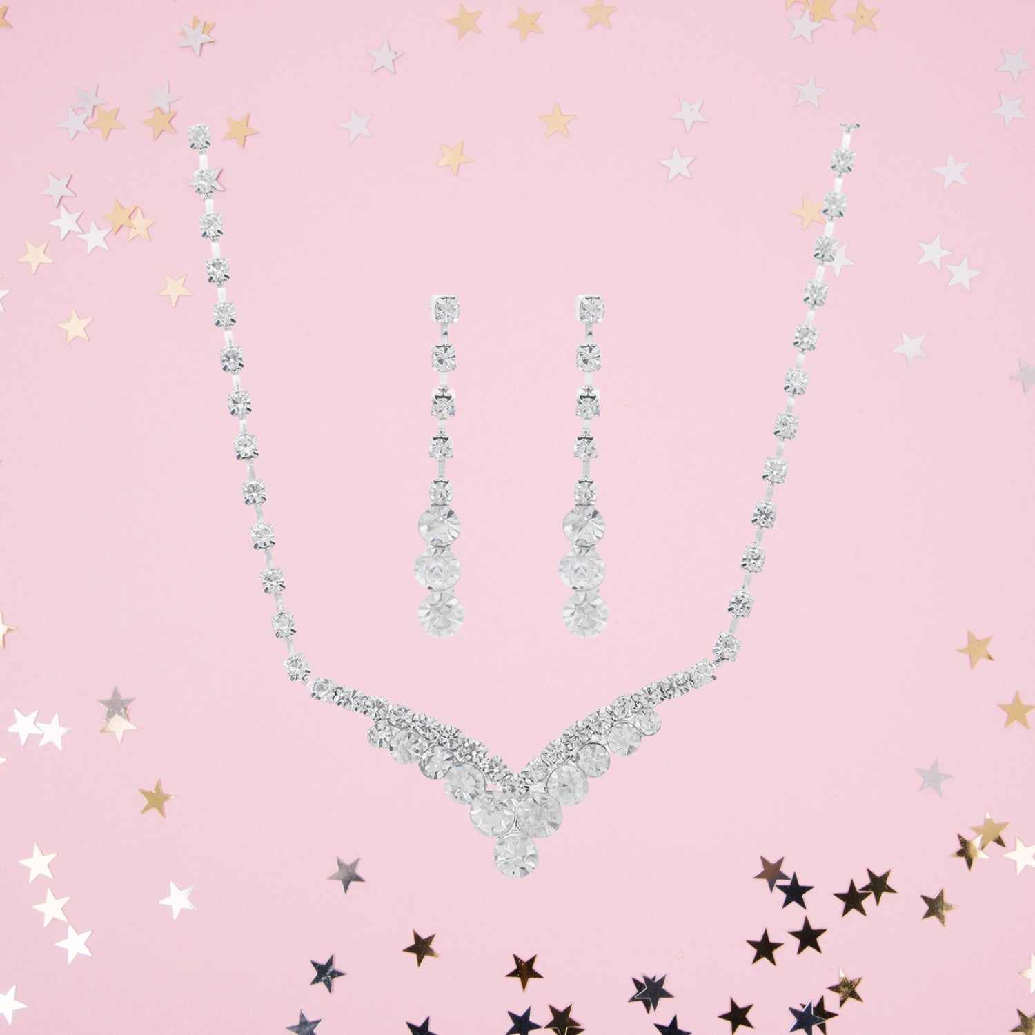 Elegant Silver Crystal Wedding Jewelry Set for Bride & Bridesmaids - Rhinestone Teardrop Necklace & Earrings Accessories | Perfect for Weddings, Prom, Anniversary & Formal Events