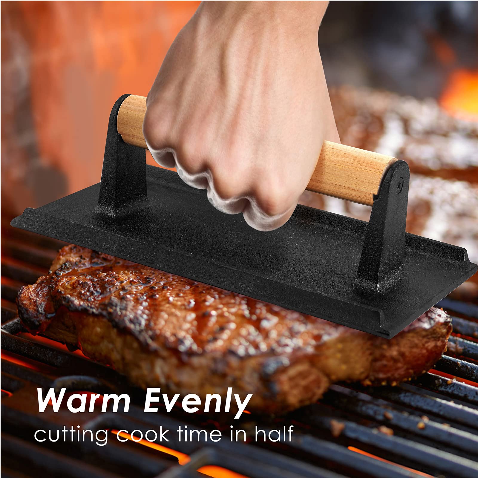 Premium Cast Iron Bacon Press & Hamburger Patty Maker - 8