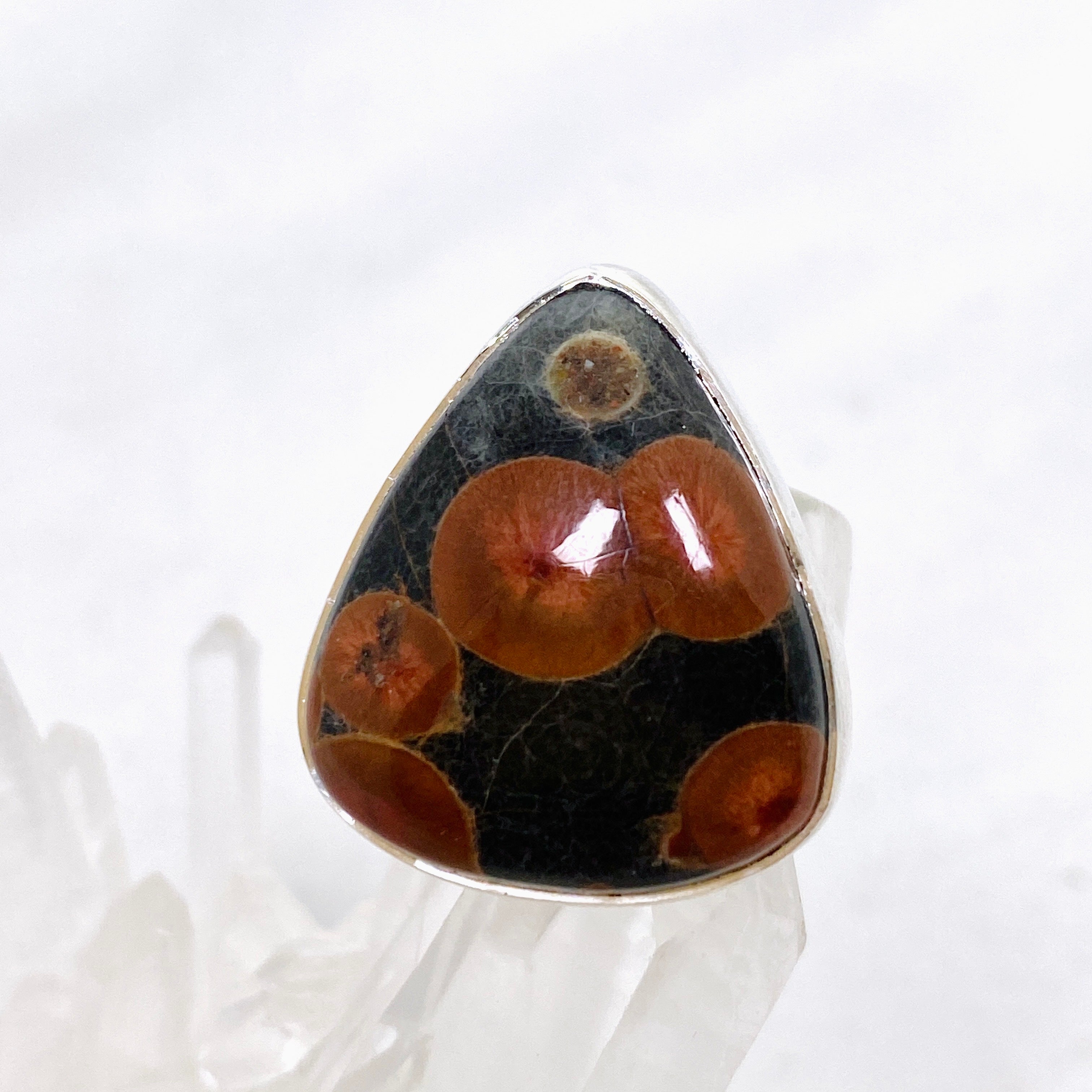 Natural Peanut Obsidian Perlite Teardrop Cabochon Ring - Size 7 - KRGJ3348 - Perfect for Boho Jewelry, Healing Crystal Collection & Spiritual Gift Giving