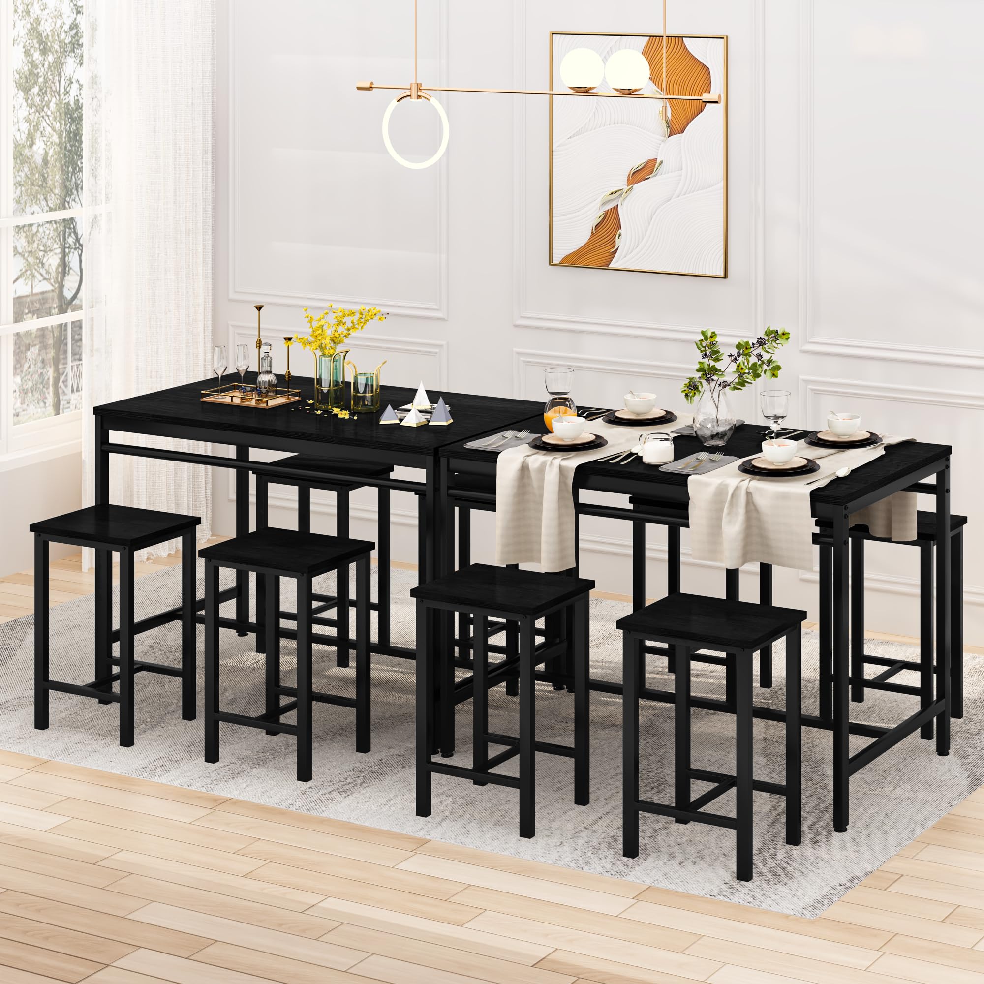 Modern 5-Piece Counter Height Dining Bar Table Set for 4 - Black Bar Table & 4 Stools for Small Spaces, Apartments, Pubs, Kitchen & Dining Room - Perfect for Entertaining, Breakfast Nooks & Compact Living Areas
