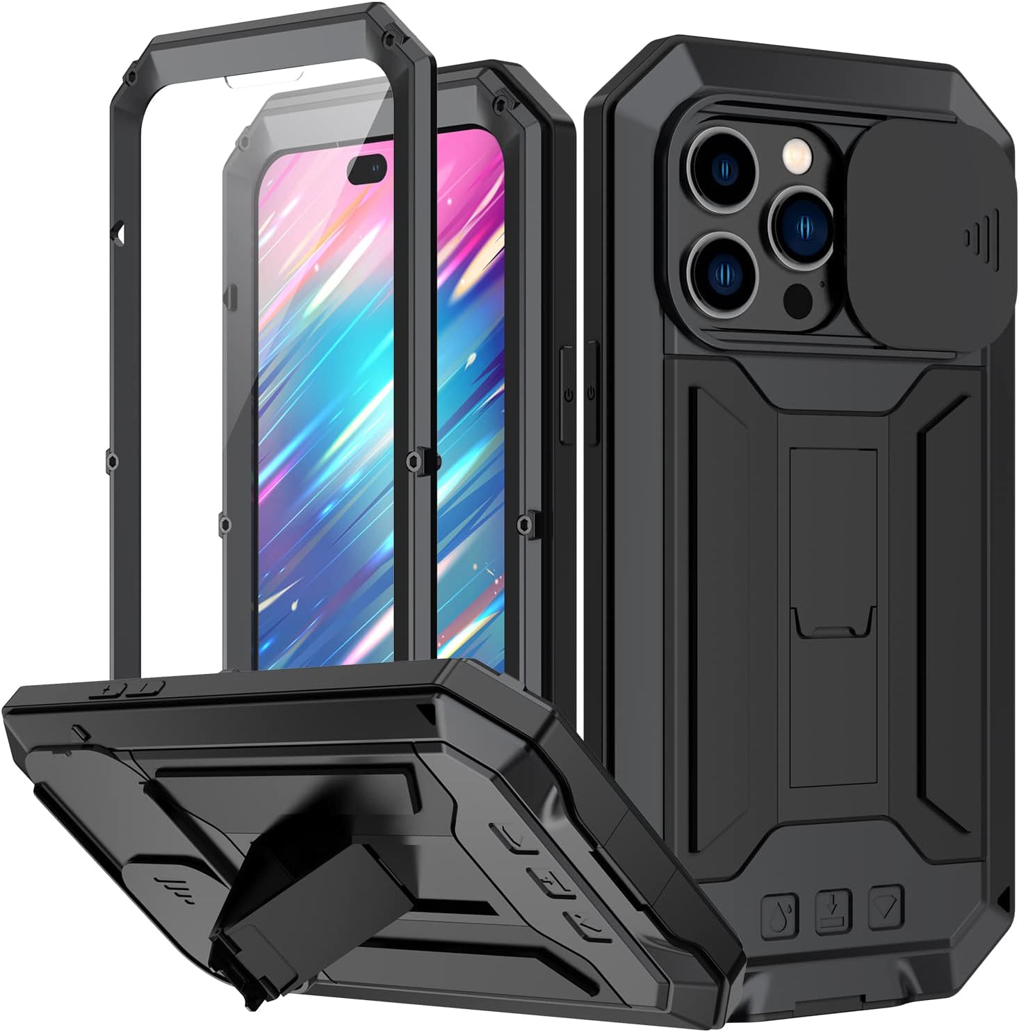 Premium iPhone 14 Plus Case with Screen & Camera Protector & Built-in Kickstand | Shockproof Protective Cover for Everyday Use, Travel & Outdoor Activities