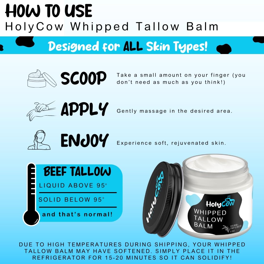 Whipped Grass-Fed Beef Tallow Balm with Organic Jojoba Oil - Unscented & Herb-Infused Face Moisturizer for Dry Skin, Eczema Relief, Baby Care & Lip Treatment | Natural Skincare for Sensitive Skin, DIY Beauty & Healing Balm for Cracked Hands