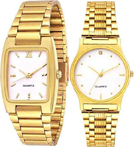 Zeydan Luxury Gold Analog Couple Watches - Stylish Matching Timepieces for Him & Her - Perfect for Anniversaries, Weddings, and Romantic Gifts