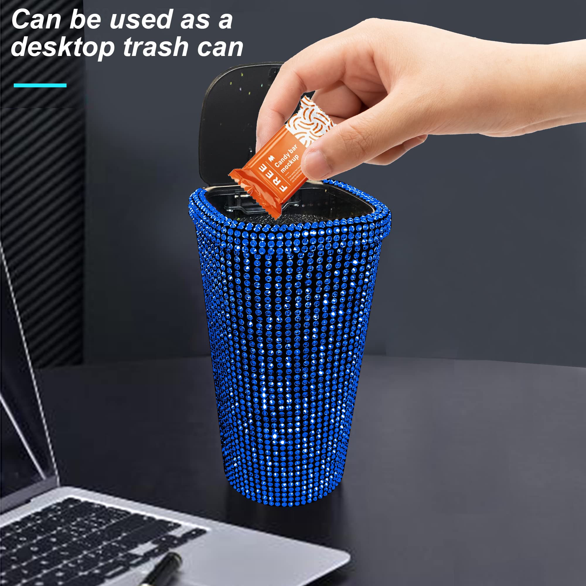 6-Piece Bling Car Trash Can Set - Blue Plastic Waste Bin with Lid for Vehicles, Cars & Trucks - 100% Satisfaction Guaranteed | Perfect for Road Trips, Commuting & Keeping Your Car Clean