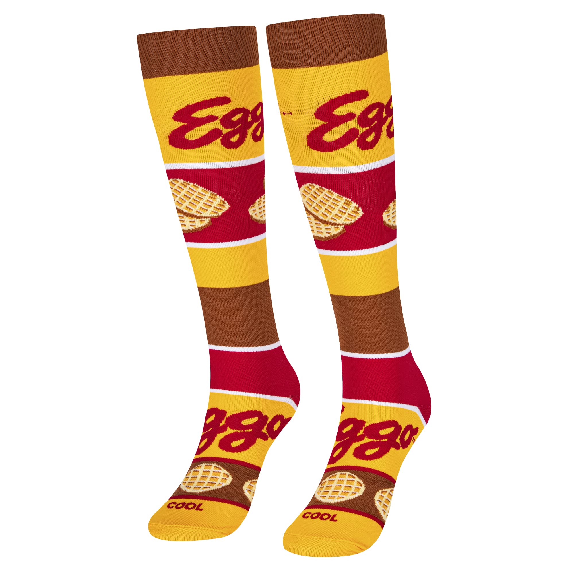 Fun Novelty Knee High Compression Socks - Cool & Comfortable Socks for Men & Women - Perfect for Running, Travel & Work - Eggo Waffles Design