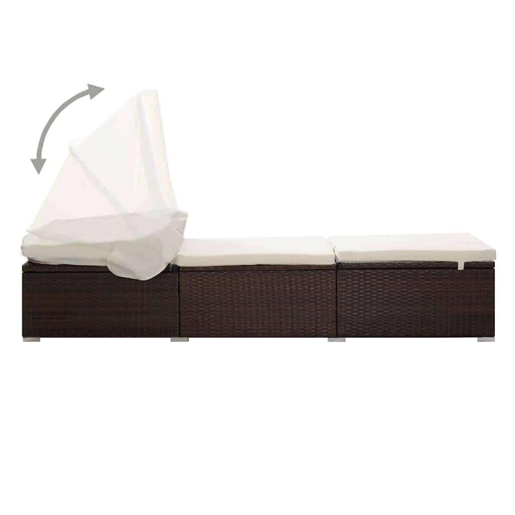 Outdoor Patio Furniture Sunbed - Rattan Sun Lounger with Canopy & Cushion, Brown - Fast Shipping | Perfect for Poolside Relaxation, Garden Lounging & Backyard Sunbathing
