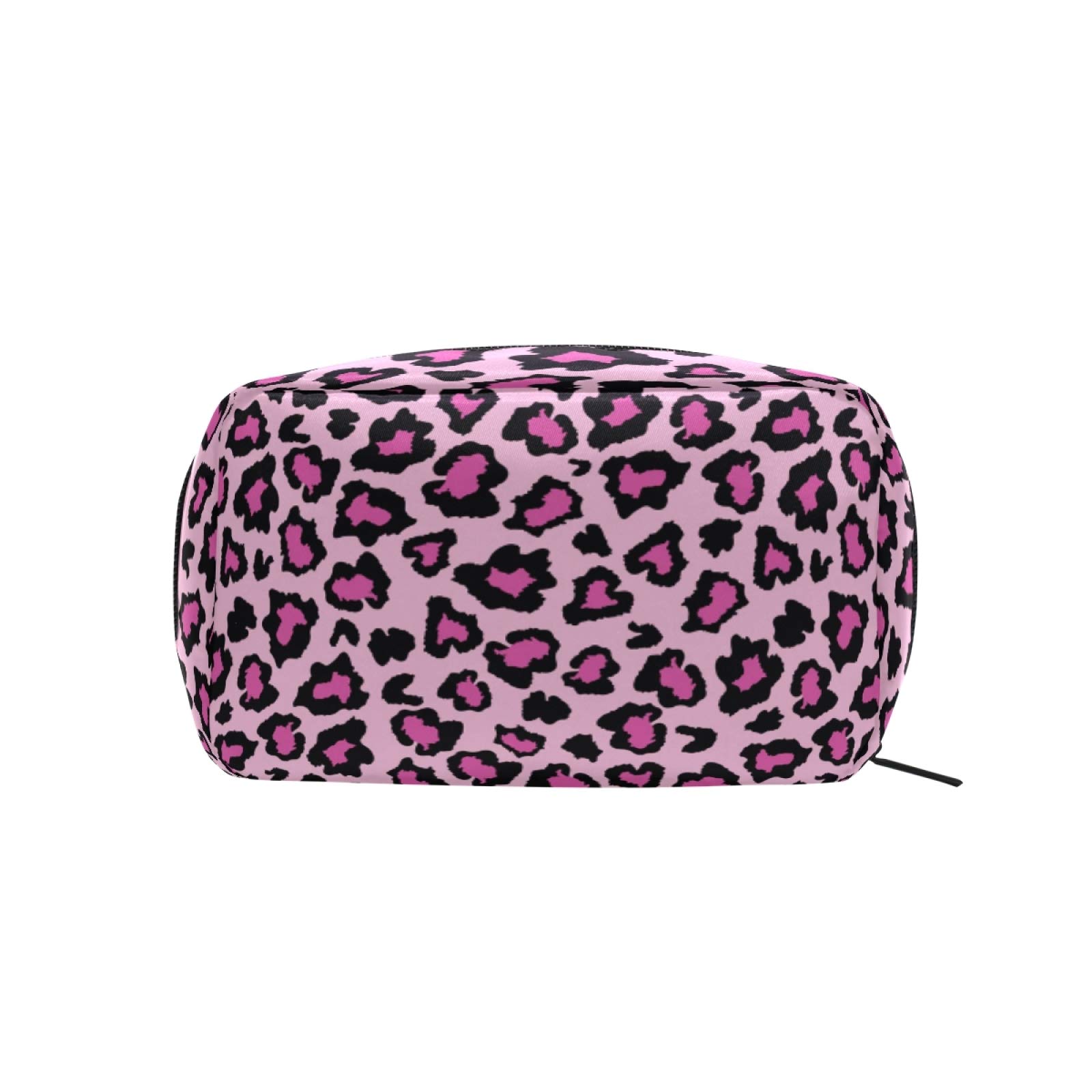 ALAZA Women's Travel Makeup Bag - Hot Pink & Black Leopard Cosmetic Pouch for Brushes, Toiletries & Essentials | Perfect for Vacation, Gym & Daily Use (7ya7o)