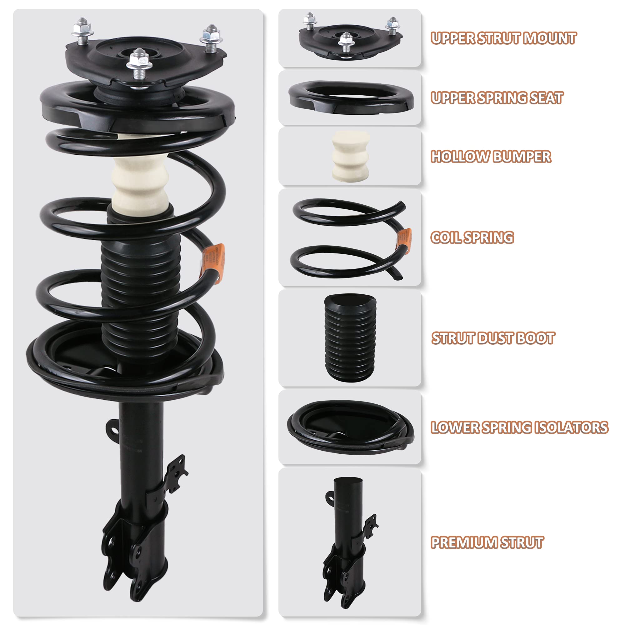 MOSTPLUS Complete Strut Assembly Set - Front & Rear Shock Absorbers 172367 172368 172401 for 2007-2010 Jeep Compass & Patriot - Perfect for Off-Roading & Smooth Ride Replacement (4-Piece Kit)