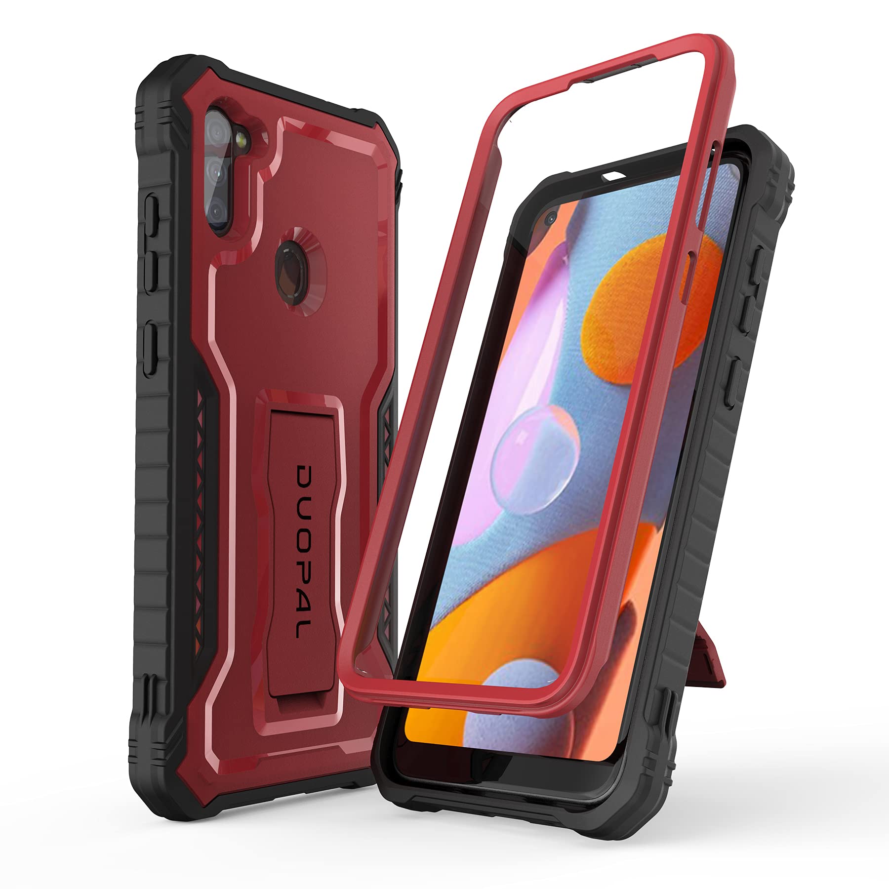 DUOPAL Samsung Galaxy A11 Case with Military-Grade Protection & Built-in Kickstand - Shockproof Phone Cover for Samsung A11 6.4 Inch (Red) - Perfect for Outdoor Activities, Travel & Daily Use