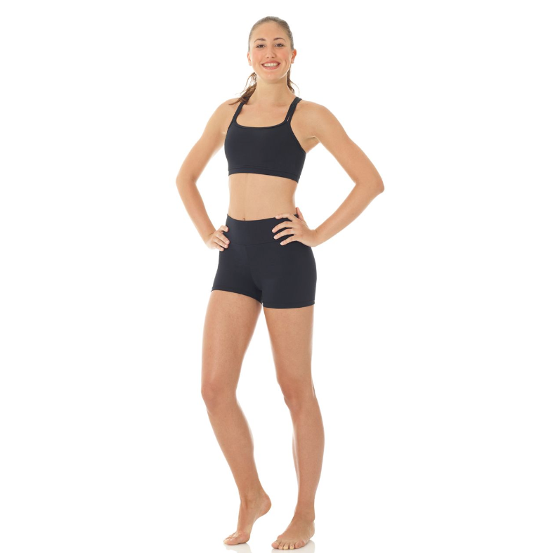 Mondor Women's High Waist Black Matrix Wide Band Shorts - Perfect for Yoga, Gym Workouts & Lounge Wear