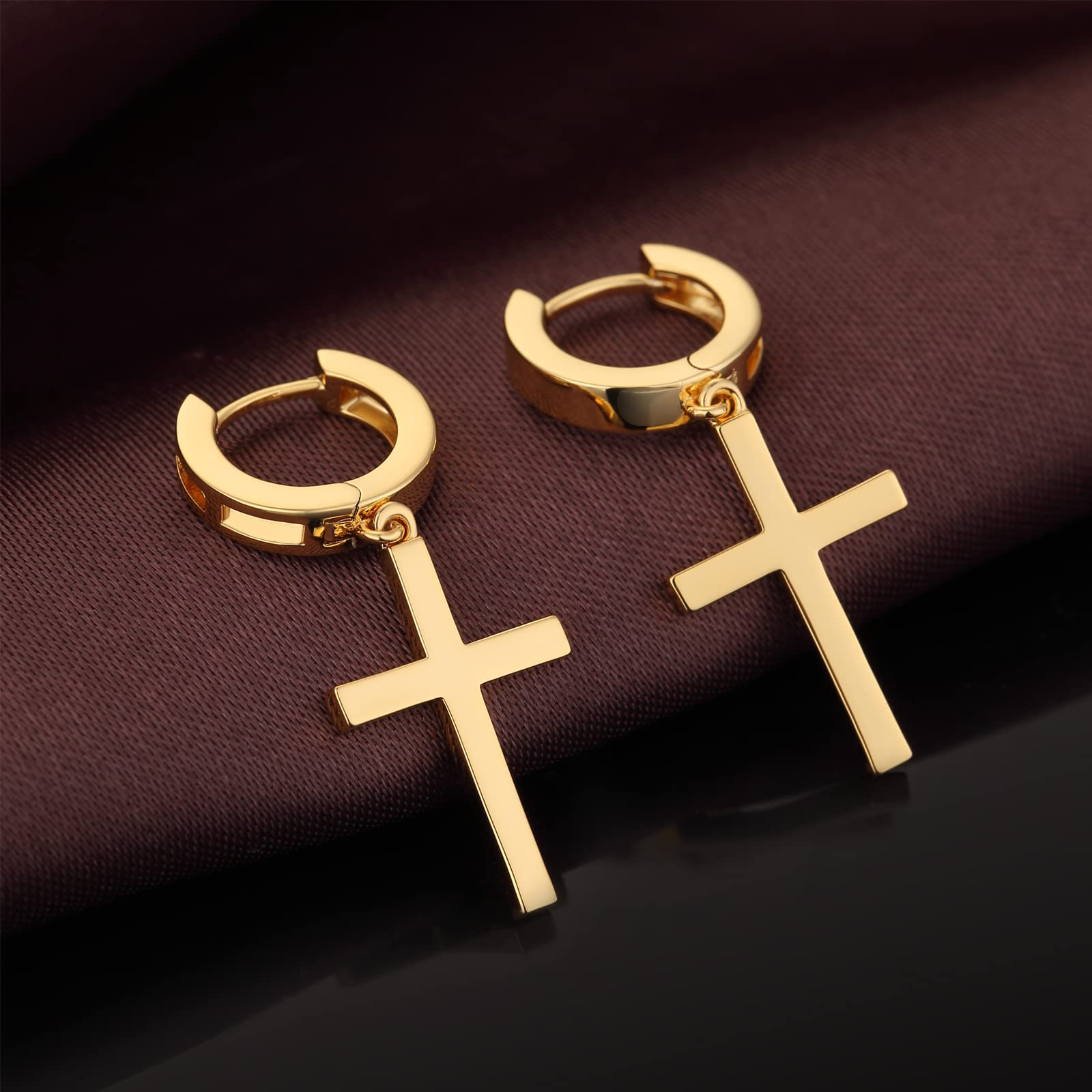 S925 Sterling Silver Cross Hoop Earrings for Women & Men - Unisex Dangle Earrings in Silver, Black, Gold & Rose Gold | Perfect for Everyday Wear, Gifts & Religious Occasions