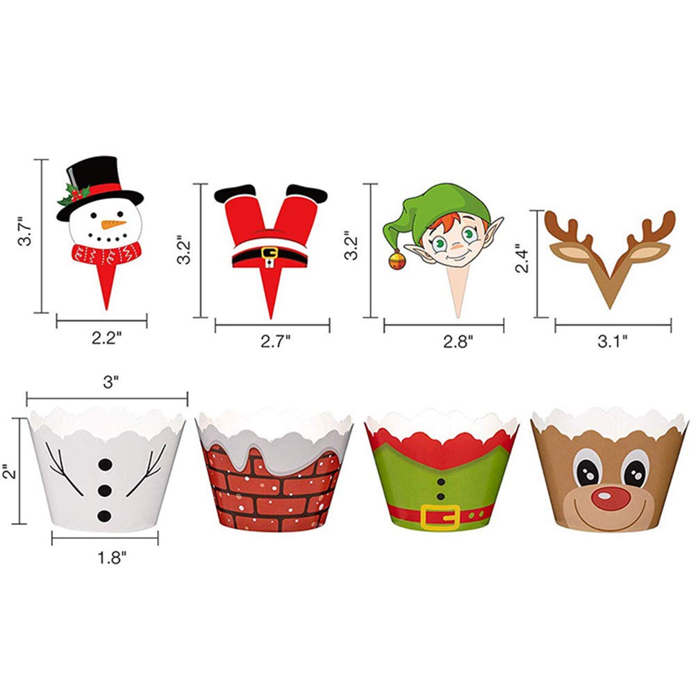 BESPORTBLE 120Pcs Christmas Cake Decorations Set - Cake Wrappers, Toppers, Cupcake Wrappers & Picks for Birthday, Holiday Baking & Party Decor