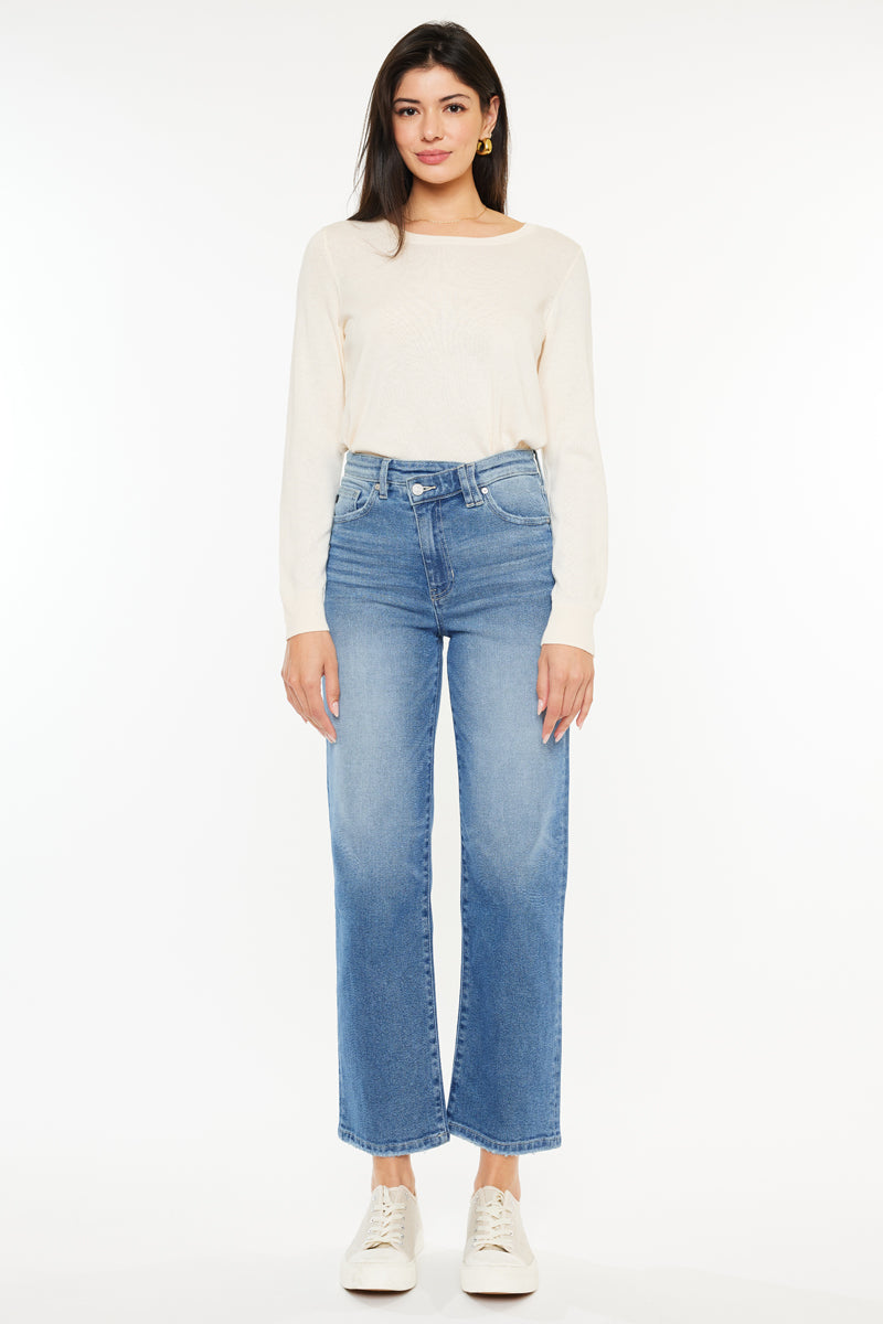 Bethany High Rise 90's Criss Cross Straight Leg Jeans for Women | Vintage Denim Pants | Perfect for Casual Wear, Street Style & Retro Outfits