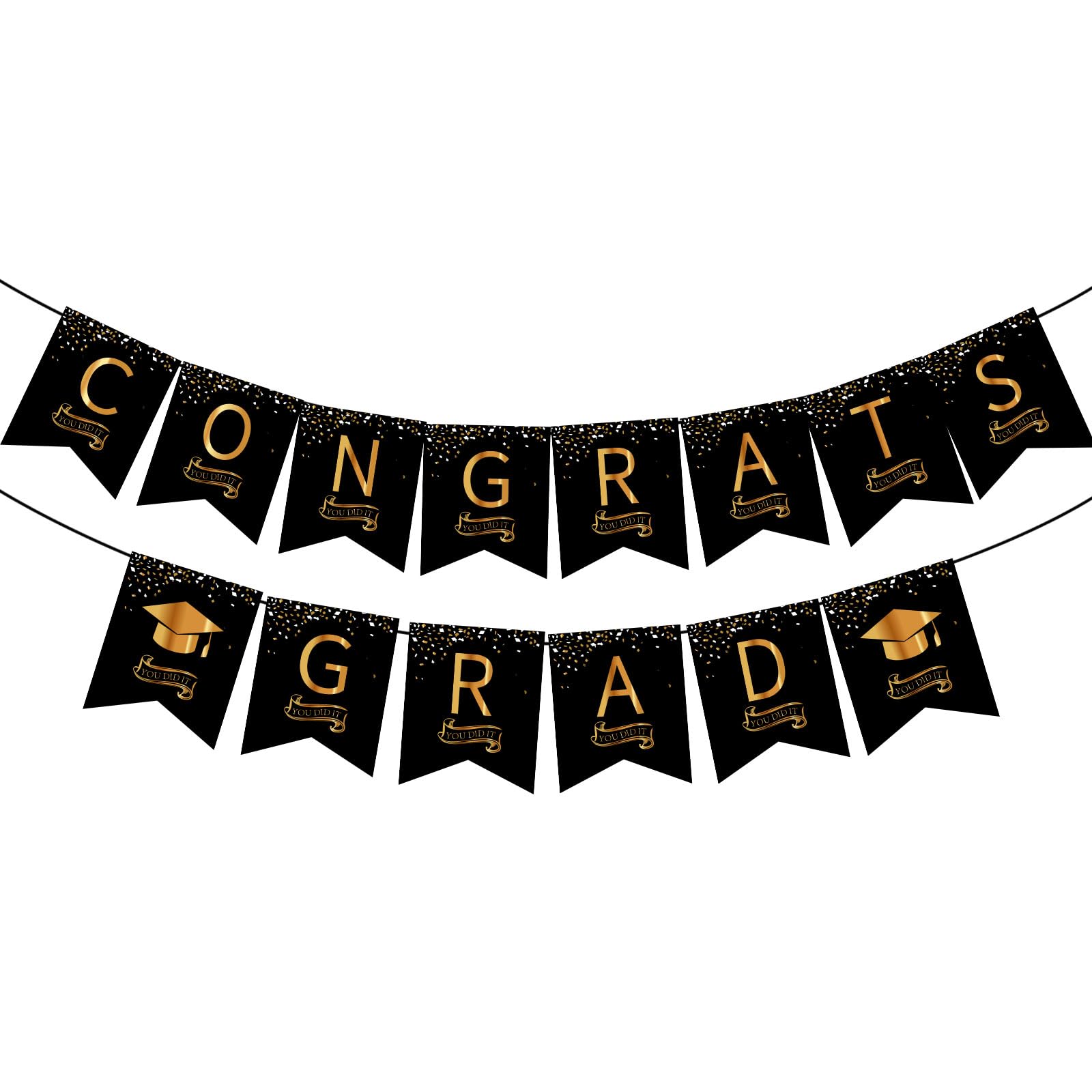 Class of 2024 Graduation Banner - Black & Gold Congrats Grad Decorations for 2024 Graduation Party, Wall Decor & Photo Backdrop - Perfect for High School & College Graduation Celebrations