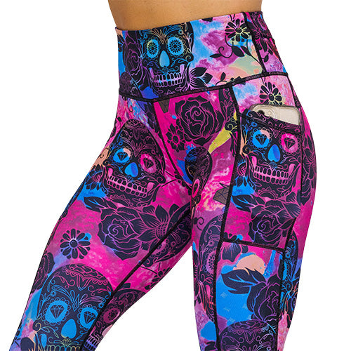 Gothic Rose Skull Print Leggings for Women - Stretchy High Waist Yoga Pants - Perfect for Halloween, Cosplay & Gothic Fashion