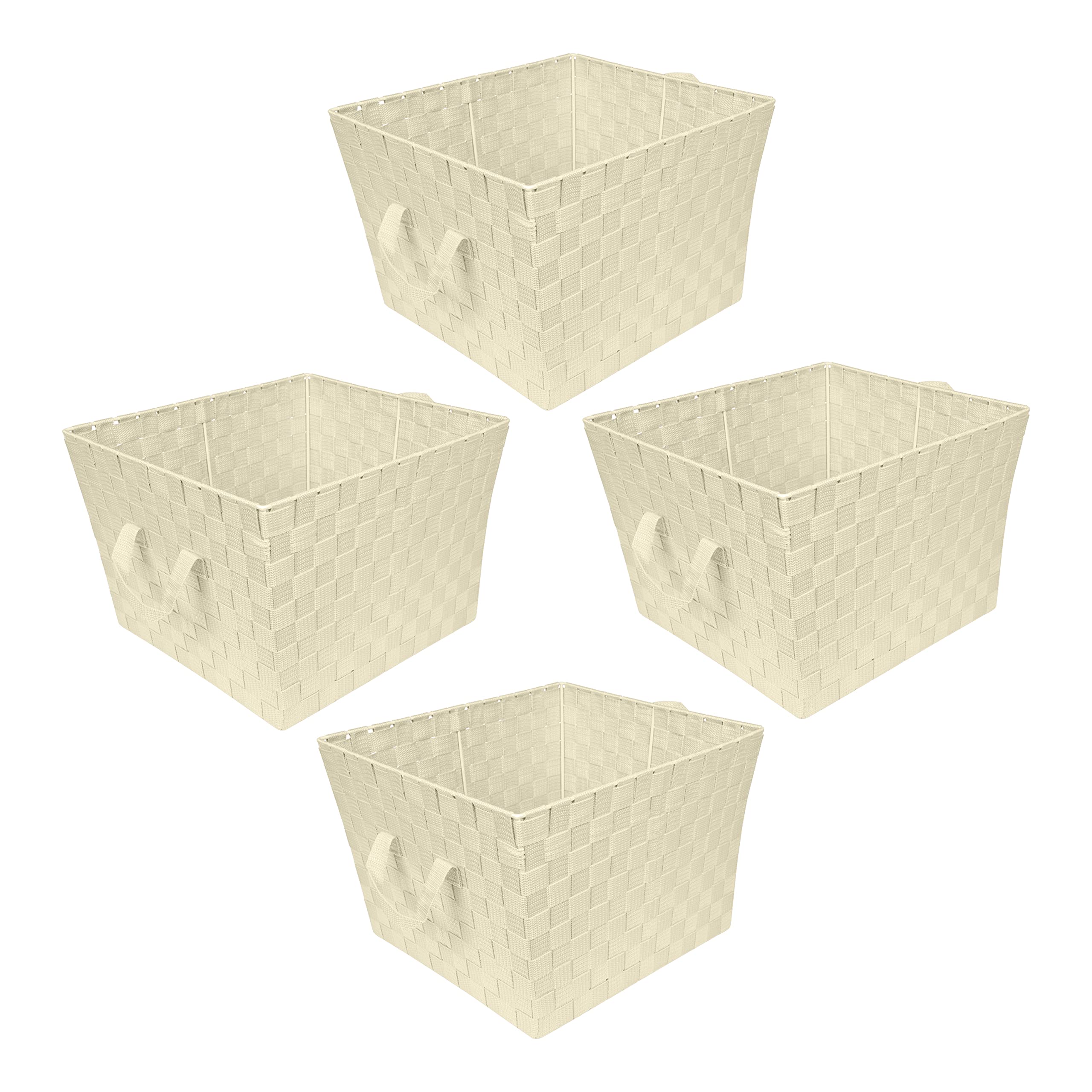 Large Woven Storage Tote Basket with Handles - 4 Pack Ivory for Bedroom, Closet & Nursery Organization