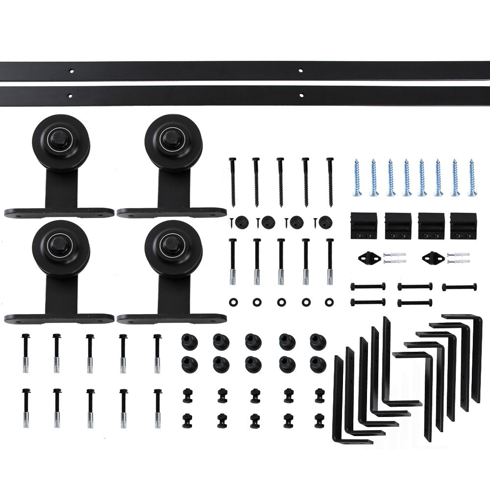 WINSOON Heavy Duty Top Mount Double Bypass Barn Door Hardware Kit - 12 FT Track with Z Bracket for Smooth & Quiet Sliding | Easy Installation for Two 60