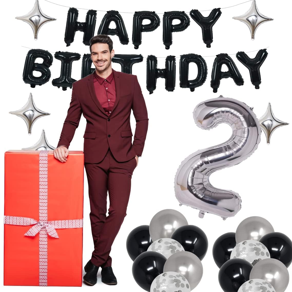 15th Birthday Party Decorations Set - Black & Silver Theme for Boys & Girls | Includes Happy Birthday Banner, Foil Stars & Balloons | Perfect for Quinceañera, Sweet 16 & Teen Birthday Celebrations