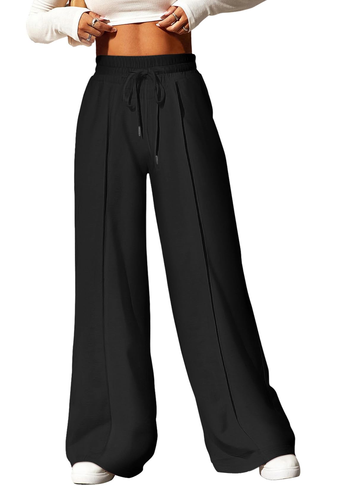 Aleumdr Women's High Waisted Drawstring Wide Leg Sweatpants - Soft Casual Lounge Pants with Pockets for Yoga, Running, Workout & Home Wear