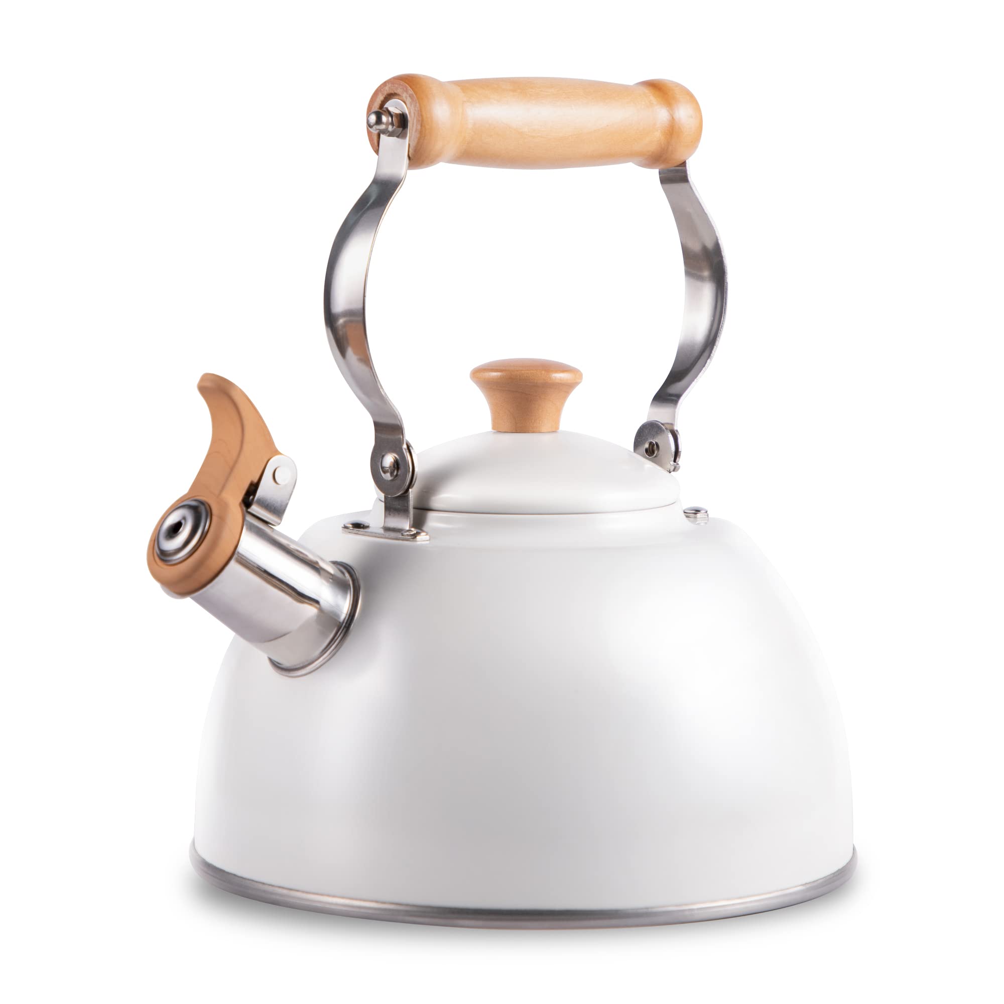 Premium Stainless Steel Whistling Tea Kettle - 2.7 Quart Stovetop Teapot with Cool-Touch Ergonomic Handle & Food-Grade Construction (White) - Perfect for Home, Office, Camping & Tea Ceremonies