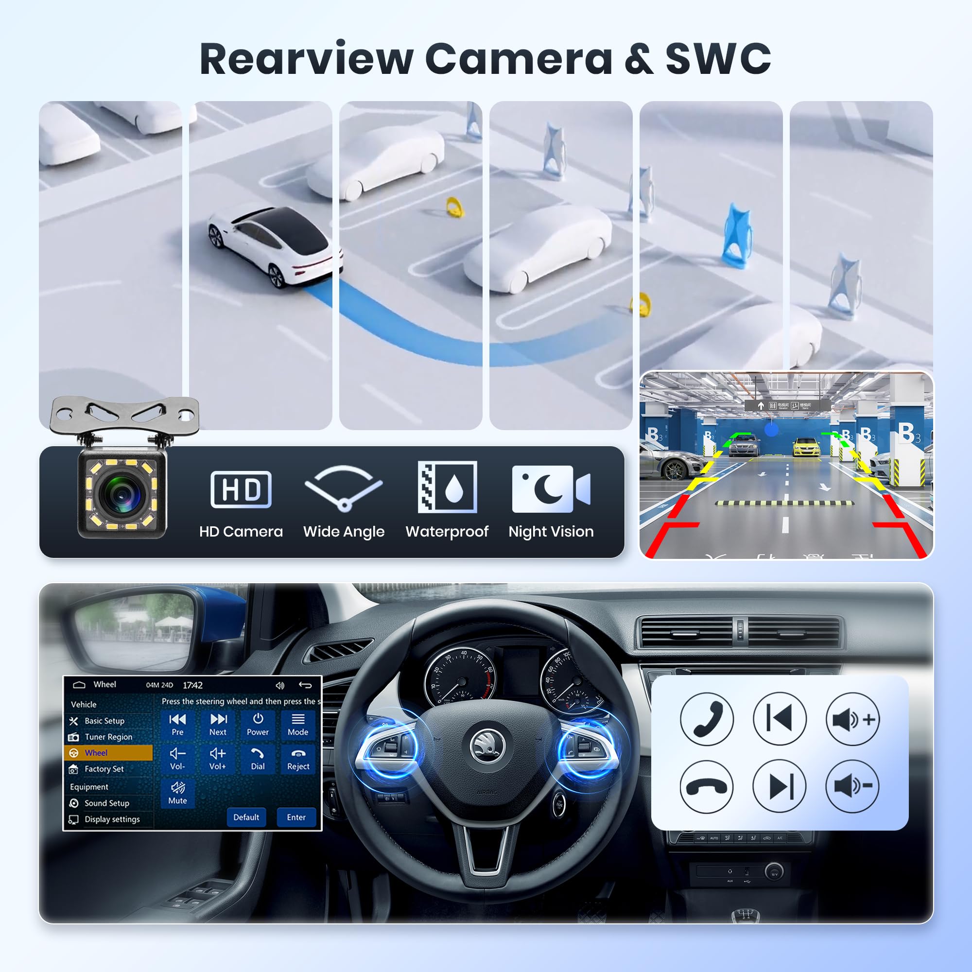 Rimoody 7 Inch Double Din Car Stereo with Apple CarPlay & Android Auto - 2 Din Touch Screen Car Radio with Mirror Link, Bluetooth, FM, HD Backup Camera, Fast Charging, Dual USB & AUX - Perfect for Road Trips & Daily Commutes