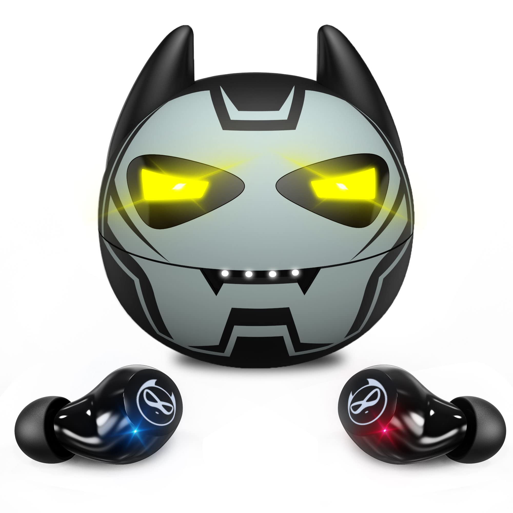 Small Wireless Earbuds with Touch Control & Stereo Sound - Bluetooth 5.3 Noise Cancelling Earphones with Cute Blinking Eyes Iron Man Charging Case | Perfect for Running, Gym & Commuting