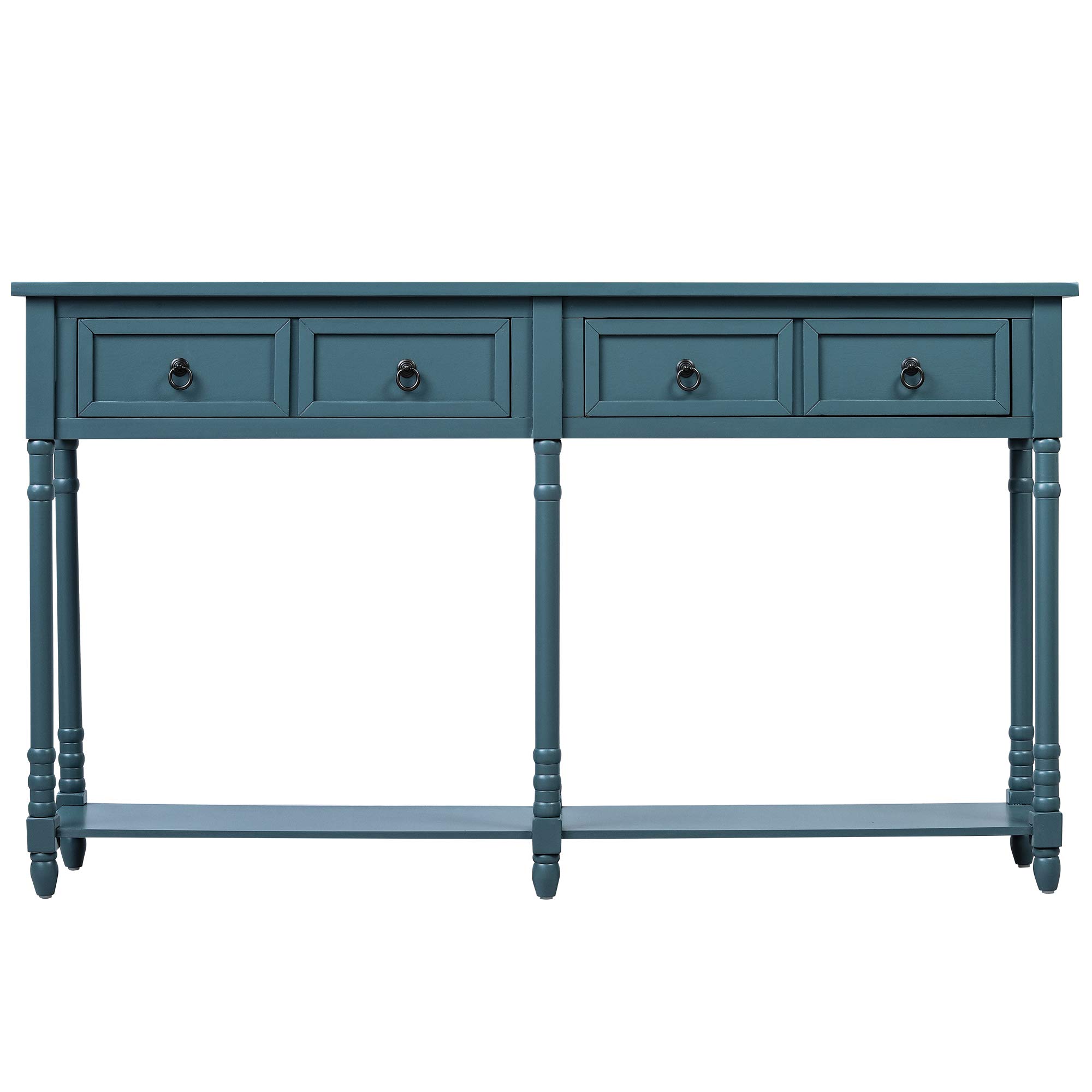 Antique Navy Rectangular Console Table with 2 Large Drawers & Long Shelf - Entryway Sofa Table for Living Room, Hallway, Dining Room - Perfect for Home Decor & Small Space Organization
