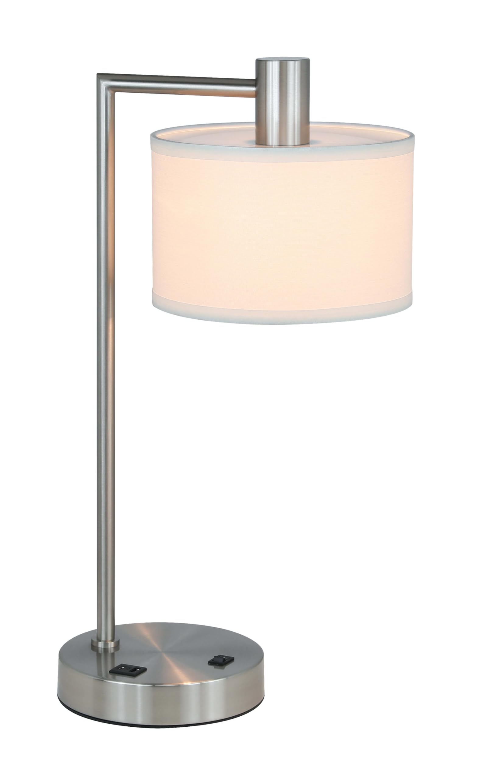 XiNBEi Modern USB Desk Lamp with Fabric Shade - Brushed Nickel Finish Table Lamp for Bedroom, Living Room & Office - Adjustable Lighting for Reading, Working & Nightstand Use - Model XB-TL1230-BN