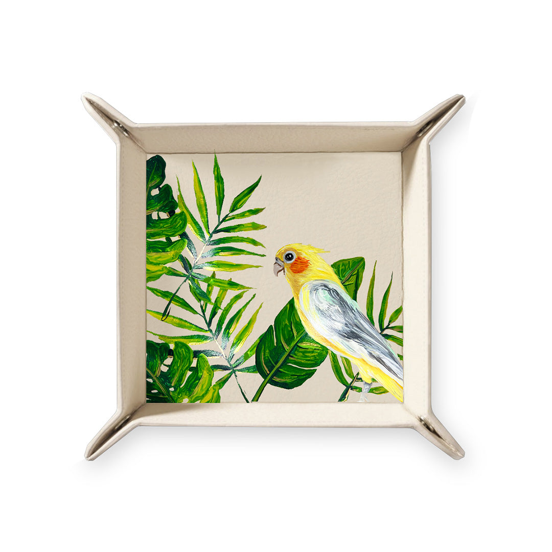 Colorful Parrot Valet Tray - Handmade Leather Catchall for Keys, Jewelry & Essentials | Perfect for Home Decor, Entryway Organization & Gift Giving