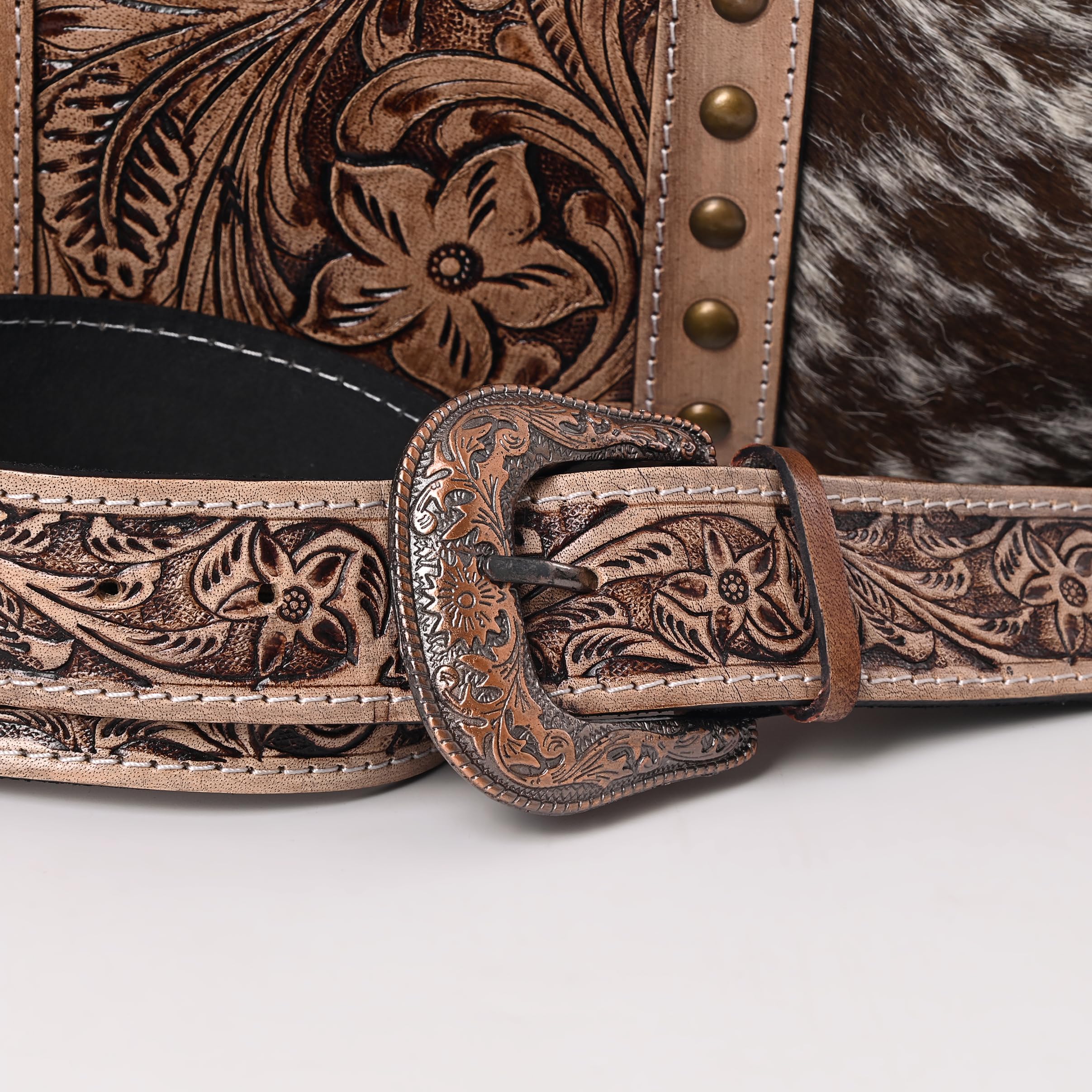 Western Cowhide Hair-on Leather Tote Bag for Women - Adjustable Tooled Shoulder Strap Leather Purse - Perfect for Work, Travel & Everyday Use
