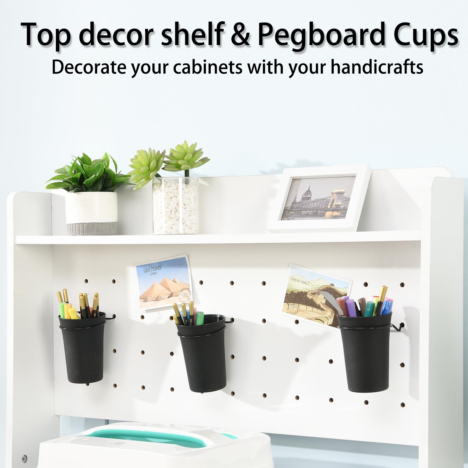 Cricut Compatible Craft Storage Cabinet with Power Outlet & Pegboard - Organizer for Vinyl, Tools & Supplies - Perfect for Scrapbooking, DIY Projects & Home Craft Stations
