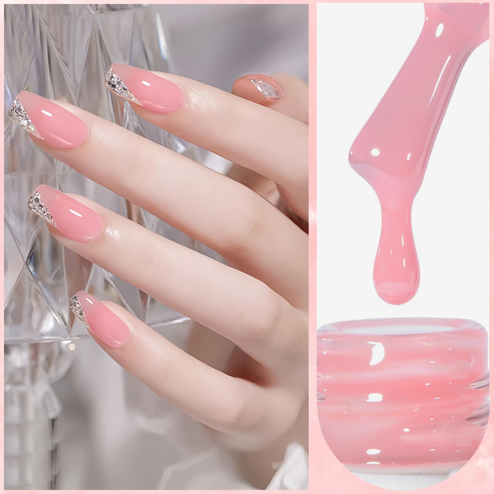 Pink Jelly Nail Polish - Quick Dry Sheer Gel Polish for Women & Girls (12ml) | Translucent Nail Art Starter Kit for Home Manicures & DIY Nail Designs