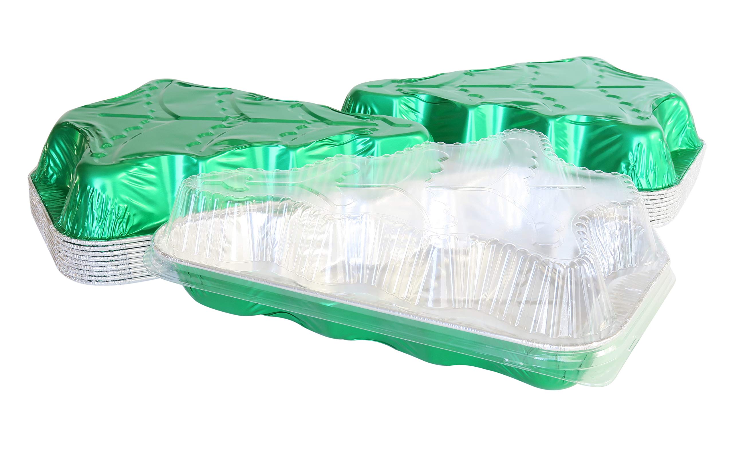 Disposable Aluminum Christmas Tree Cake Pan with Clear Snap-on Lid - 25 Pack (#9501X) | Perfect for Holiday Baking, Party Desserts & Christmas Treats