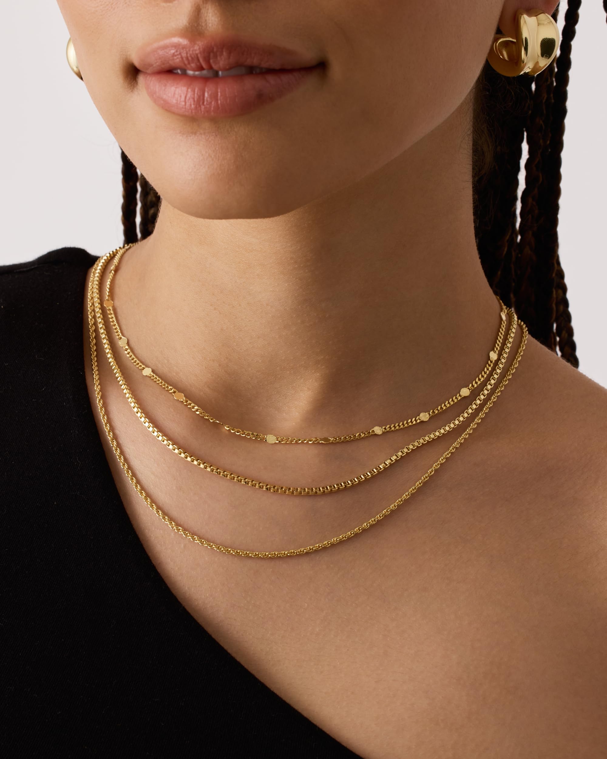 PAVOI 14K Gold Plated Layered Necklace Set for Women - Satellite, Box & Rope Chain Necklaces | Perfect for Layering, Everyday Wear & Gift Giving