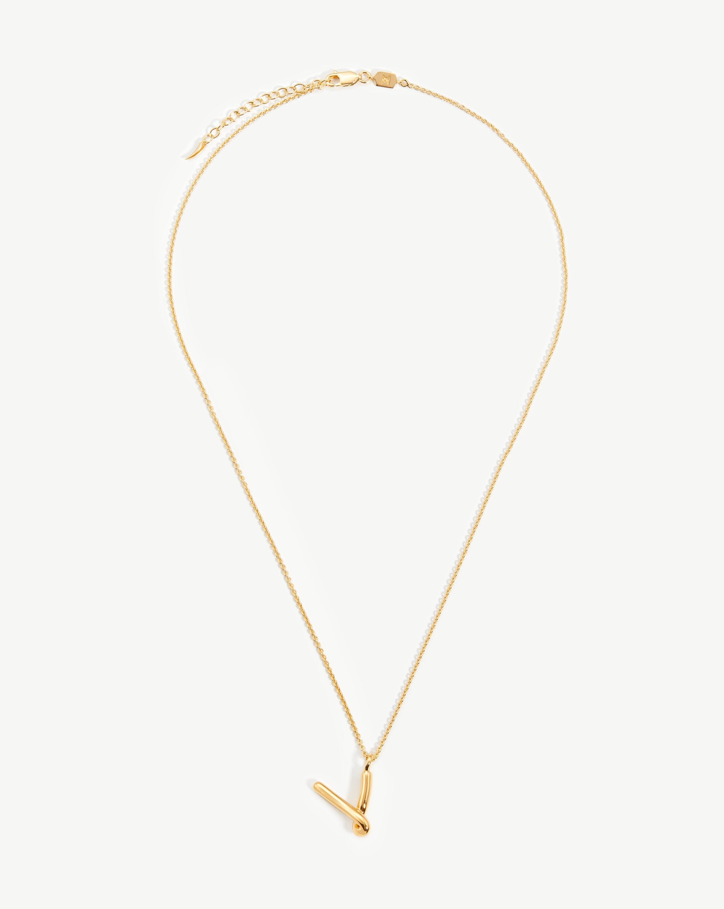 Personalized 18k Gold Vermeil Initial V Pendant Necklace for Women | Elegant Curly Molten Design | Perfect for Gifts, Anniversaries & Everyday Wear