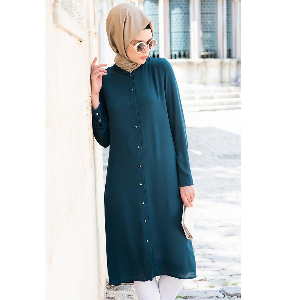 Abaci Simple Tunic Dress - Women's Casual Teal Blue Top 17TNK9936 | Perfect for Work, Weekend & Summer Outfits