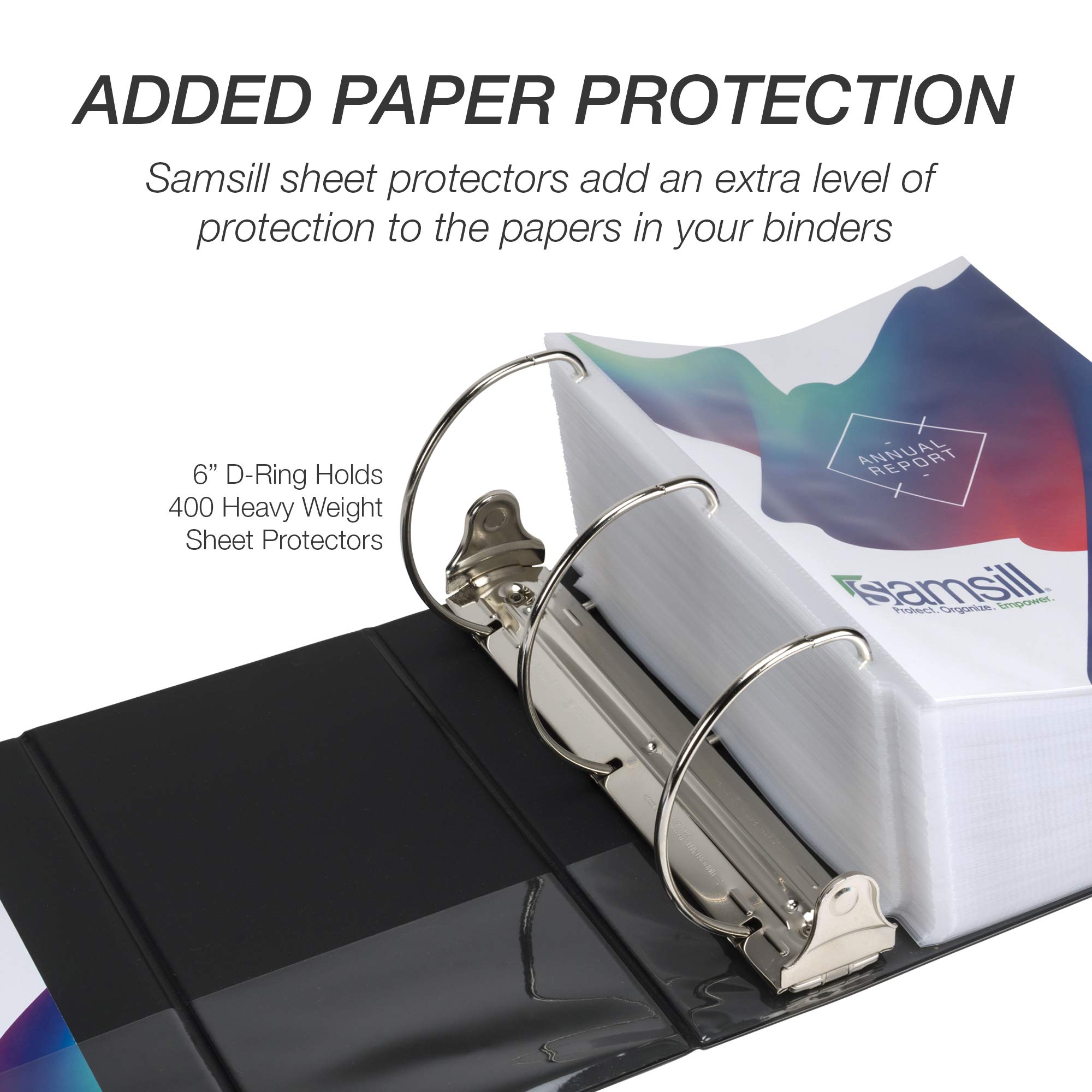 Samsill 6 Inch Durable Locking D Ring Binder - Made in USA, Customizable Clear View, Black, 2 Pack (Holds 1225 Pages Each) - Perfect for Office, School & Document Organization