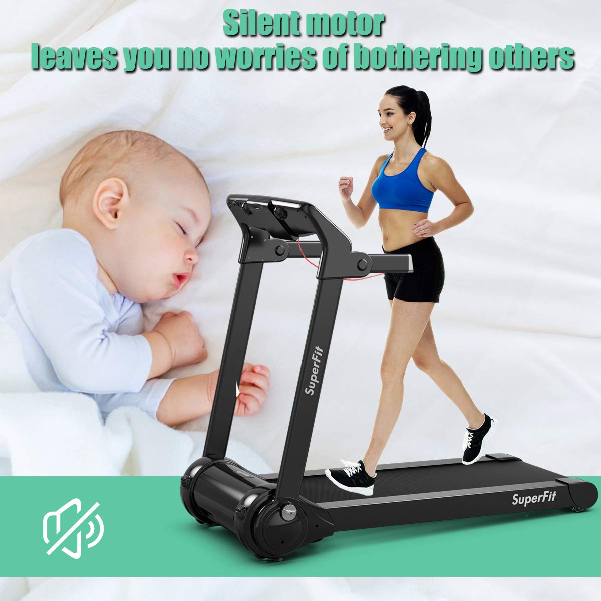 GYMAX Folding Treadmill - 3.0HP Quiet Running Machine with Bluetooth Speaker, HD Touchscreen & Smart App Control for Home & Office | Perfect for Cardio Workouts, Indoor Jogging & Walking Exercises