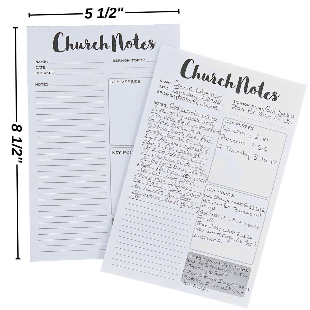 Church Notes Tear Away Pads - 12 Notepads, 25 Pages Each - Perfect for Sermon Notes, Bible Study & Sunday School Supplies - Ideal for Worship Services & Religious Gatherings