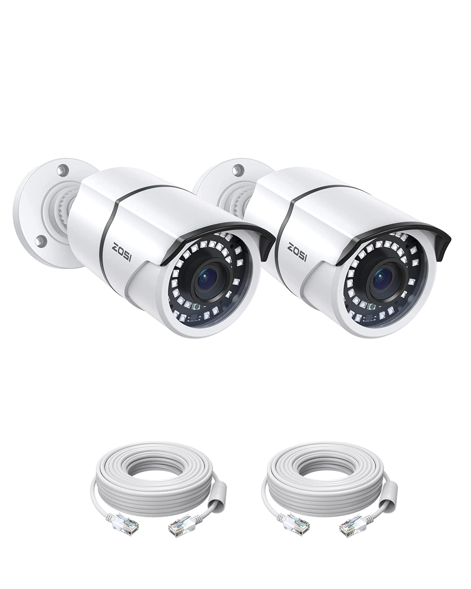 ZOSI 2-Pack 5MP Outdoor POE IP Security Camera with Ethernet Cables - 120ft Night Vision, IP66 Weatherproof, Bullet Design - Compatible with ZOSI PoE NVR Recorder (Model: ZR08EN, ZR08DN, ZR08PN, ZR16DK) - Ideal for Home Security, Business Surveillance & Property Monitoring