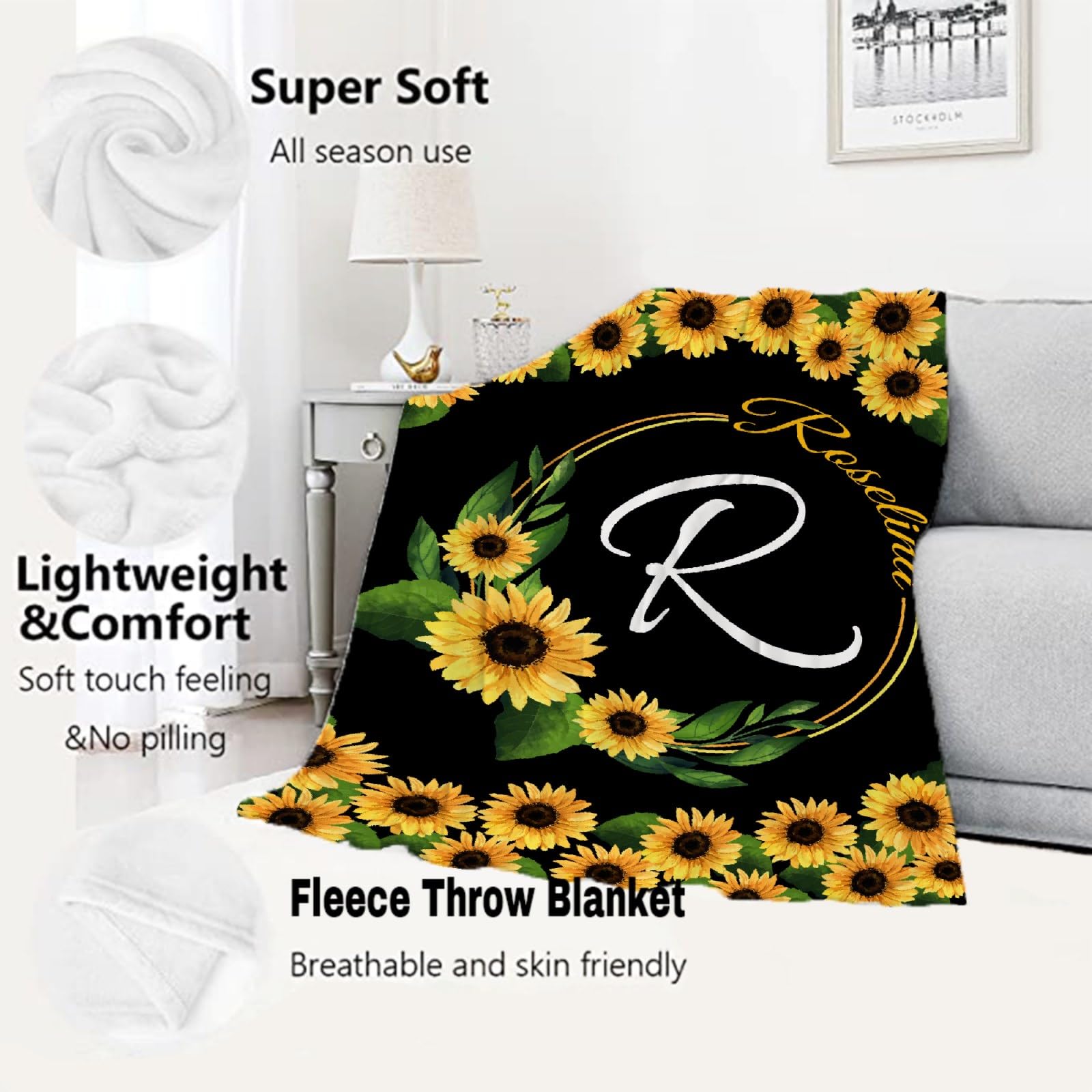 Personalized Baby Blankets for Girls & Boys - Custom Name Baby Blanket, Soft Plush Fleece Throw with Sunflower Design - Cozy Newborn Gift for Baby Showers, Birthdays & Family Keepsakes