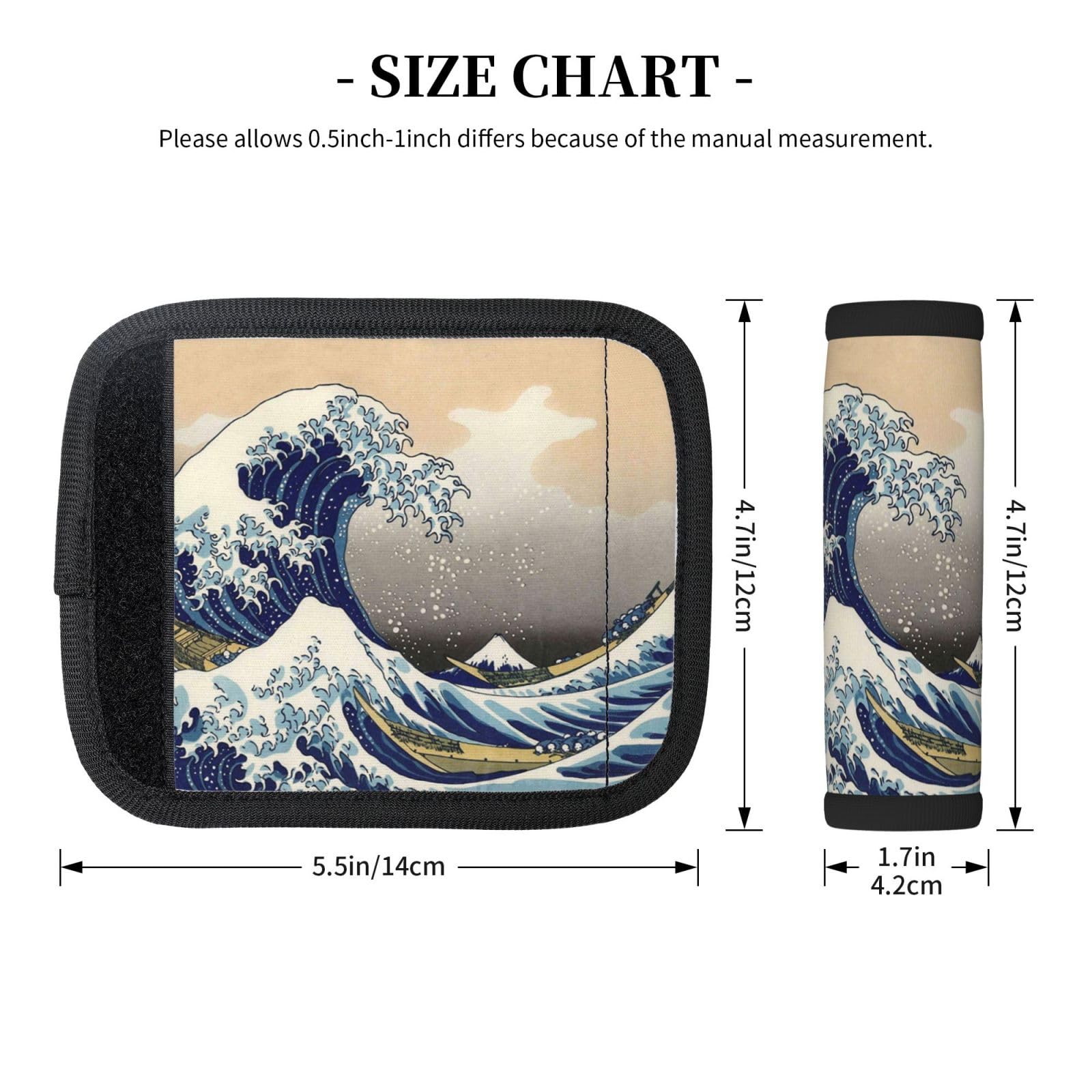 2 Pack Japanese Great Wave Off Kanagawa Luggage Handle Wraps - Non-Slip Suitcase Grip Covers with Unique Design for Easy Identification - Perfect for Travel, Airports & Crowded Places